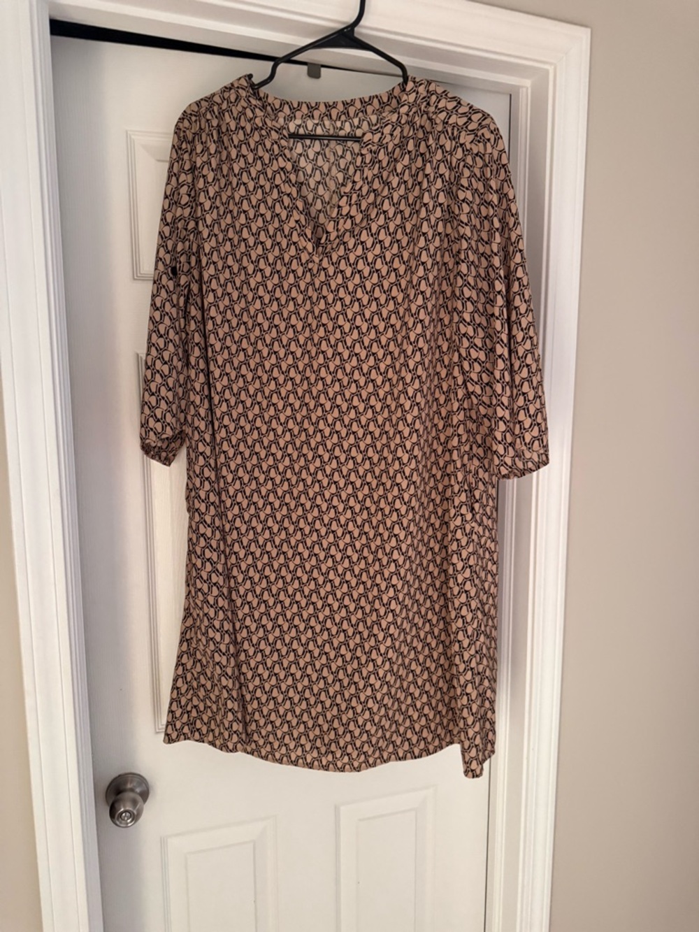 Patterned Tunic Dress in Beige and Black